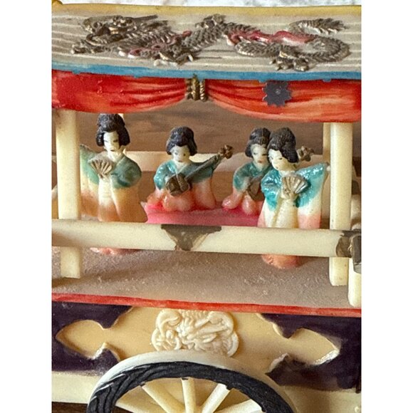 Handcrafted Wooden Ox Cart Figurine With Colorful Detailing & Miniature Figures - Picture 7 of 14